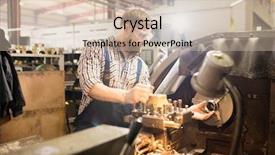  Presentation with industrial machine - PPT theme featuring occupational safety specialist - young mechanic in workwear snd background and a soft green colored foreground