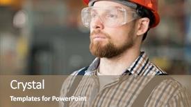  Presentation with robotic process automation industry 4 - PPT theme featuring occupational safety specialist - young serious worker of contemporary background and a coral colored foreground