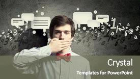  Presentation with management stress - Cool new PPT theme with occupational stress management - handsome businessman closing his mouth backdrop and a gray colored foreground