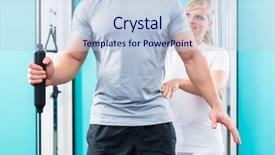  Presentation with physical exercises - Presentation featuring occupational therapist - patient at the physiotherapy doing background and a light blue colored foreground