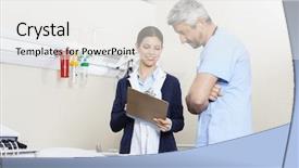  Presentation with rehab - Colorful PPT theme enhanced with occupational therapist - physiotherapist showing reports to colleague backdrop and a  colored foreground