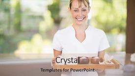  Presentation with female - Slide deck enhanced with occupational therapist - portrait of female masseur smiling background and a coral colored foreground