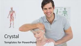  Presentation with risk adjustment - Beautiful PPT theme featuring occupational therapist - senior woman getting the neck backdrop and a light gray colored foreground