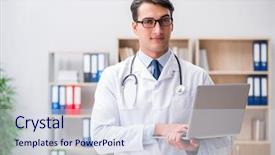  Presentation with young man holdng laptop on lap money - Slide set with occupational therapist - young adult doctor with laptop background and a  colored foreground