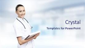  Presentation with doctor helps to get out of bed an elderly woman - Presentation design having occupational therapist - young attractive woman doctor background and a  colored foreground