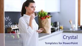  Presentation with diets planning - Presentation theme with occupied - young woman planning expenses background and a sky blue colored foreground