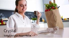  Presentation with planning meetings - Theme enhanced with occupied - young woman planning expenses background and a coral colored foreground