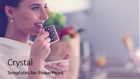  Presentation with planning - Theme with occupied - young woman planning expenses background and a coral colored foreground