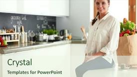  Presentation with planning - Audience pleasing presentation theme consisting of occupied - young woman planning expenses backdrop and a cream colored foreground