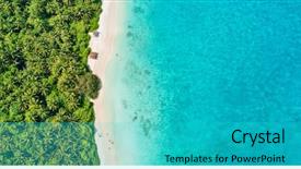  Presentation with paradise island - Colorful PPT theme enhanced with ocean - aerial photo of beautiful paradise backdrop and a cyan colored foreground