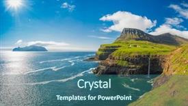  Presentation with village - Colorful presentation design enhanced with ocean - gasadalur village and beautiful waterfall backdrop and a ocean colored foreground