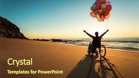  Presentation with wheelchair - Slide set consisting of ocean - handicapped man on a wheelchair background and a tawny brown colored foreground