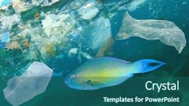  Presentation with sea plastic - Cool new theme with ocean - plastic bags pollute sea backdrop and a ocean colored foreground