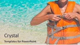  Presentation with woman sport - Slide set consisting of ocean activity panorama banner header background and a soft green colored foreground