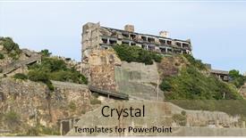  Presentation with japan - Theme having ocean battleship - gunkanjima in nagasaki of japan background and a coral colored foreground