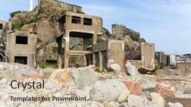  Presentation with battleship - Theme consisting of ocean battleship - gunkanjima island in japan background and a soft green colored foreground