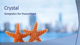  Presentation with starfish - Amazing presentation theme having ocean beach and city backdrop and a  colored foreground