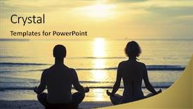  Presentation with sunset beach - Presentation theme having ocean beach during sunset cross background and a blonde colored foreground