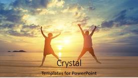  Presentation with young happy couple - Presentation theme featuring ocean beach in the rays background and a gold colored foreground