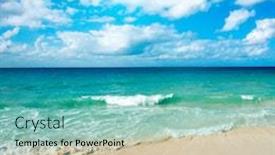  Presentation with sand ocean - Beautiful PPT theme featuring ocean-beach-sand-mexico backdrop and a teal colored foreground