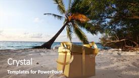  Presentation with golden christmas - PPT theme with ocean beach under palm background and a tawny brown colored foreground