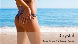  Presentation with sea - PPT theme featuring ocean bottom - slim tanned figure girl background and a coral colored foreground