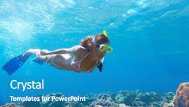  Presentation with sea galilee holy land - Beautiful presentation theme featuring ocean bottom - young woman diving backdrop and a teal colored foreground