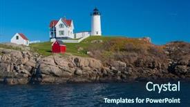  Presentation with rocky ocean coast - Slide set featuring ocean coast in new england background and a navy blue colored foreground