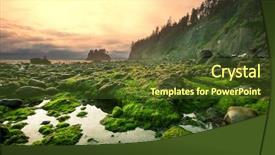  Presentation with coast - Colorful presentation theme enhanced with ocean coast backdrop and a tawny brown colored foreground