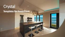  Presentation with furniture design - Theme having ocean design - interiors of a modern apartment background and a coral colored foreground