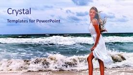  Presentation with sunset beach - Theme featuring ocean girl on an uninhabited background and a sky blue colored foreground