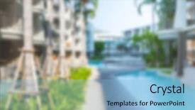  Presentation with swimming pool - Slides having ocean lounge escada - abstract blur luxury villas background and a  colored foreground