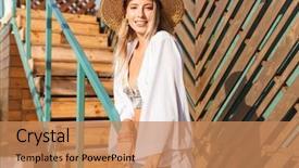  Presentation with hat - Beautiful slide deck featuring ocean lounge escada - beautiful young girl in summer backdrop and a coral colored foreground