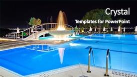  Presentation with water fountain - Colorful PPT theme enhanced with ocean lounge escada - water pool and fountain backdrop and a black colored foreground