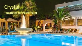  Presentation with water fountain - Beautiful slide deck featuring ocean lounge escada - water pool and fountain backdrop and a tawny brown colored foreground