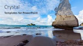  Presentation with beach rocks - Beautiful presentation design featuring ocean-low-tide-in-cathedral backdrop and a light blue colored foreground