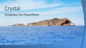  Presentation with blue and magic wand - Amazing slide deck having ocean mountains - ibiza esparto island in blue backdrop and a  colored foreground