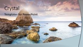  Presentation with sunset - Beautiful slide set featuring ocean mountains - majestic summer sunset backdrop and a soft green colored foreground