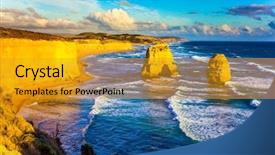  Presentation with rocky ocean coast - Slide deck enhanced with ocean near the coast travel background and a gold colored foreground