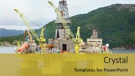 Presentation with oil platform - Amazing PPT layouts having ocean offshore oil rig drilling backdrop and a gold colored foreground