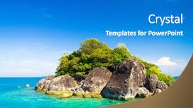  Presentation with scene - Slides featuring ocean rocks - sea scene rock island background and a teal colored foreground