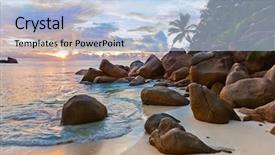  Presentation with tropical beach sunset - Cool new slides with ocean rocks - seychelles tropical beach at sunset backdrop and a  colored foreground