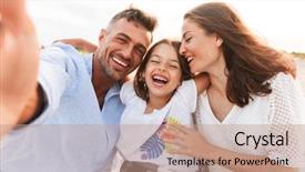  Presentation with doctor taking care of family - PPT theme consisting of ocean seasons - image of young happy family background and a coral colored foreground