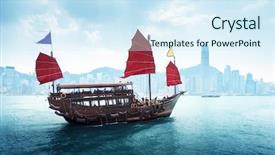  Presentation with hong kong china - Beautiful PPT layouts featuring china port - hong kong harbour backdrop and a sky blue colored foreground