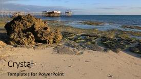  Presentation with tide - Presentation design consisting of ocean shore after low tide background and a coral colored foreground