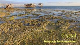  Presentation with scene - Presentation design featuring ocean shore after low tide background and a tawny brown colored foreground