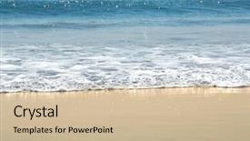  Presentation with ocean wave - Amazing slide deck having ocean shore with sandy beach and advancing wave backdrop and a soft green colored foreground