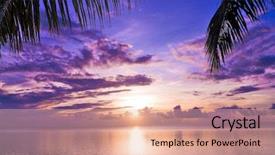  Presentation with sunrise - PPT layouts consisting of ocean sunrise - violet sunset under palms background and a coral colored foreground