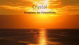  Presentation with boats - Amazing PPT theme having ocean-sunset-with-boats backdrop and a gold colored foreground