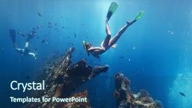  Presentation with breath - Beautiful slide set featuring ocean surface - young woman diving backdrop and a ocean colored foreground